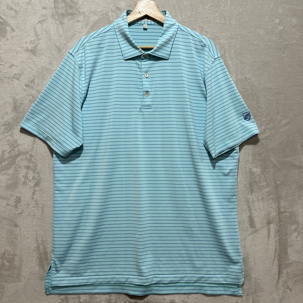 Peter Millar Men's Polo Shirt Size Large Summer Comfort Blue & White Stripe